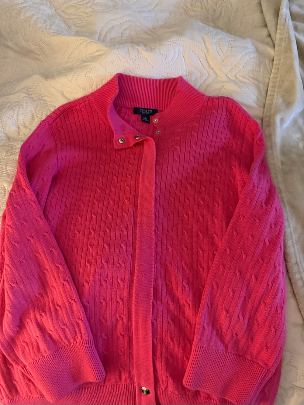 Chaps Hot Pink Cable-Knit Snap-Front Cardigan
